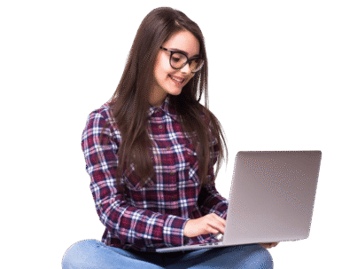 young-woman-working-laptop-floor-white-background