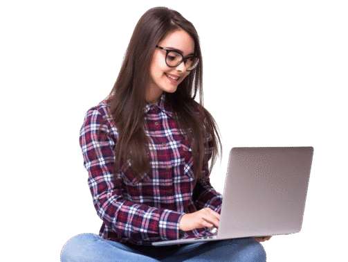 young-woman-working-laptop-floor-white-background