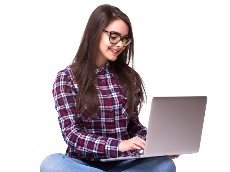young-woman-working-laptop-floor-white-background
